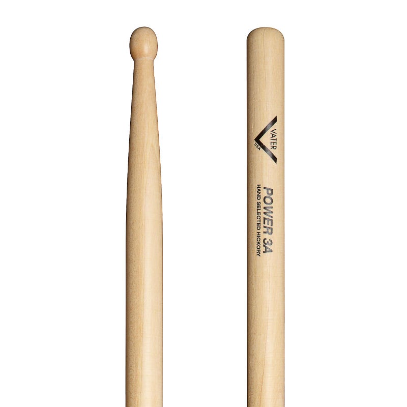 Vater 3A Power Wood Tip Hickory Drumsticks, Pair